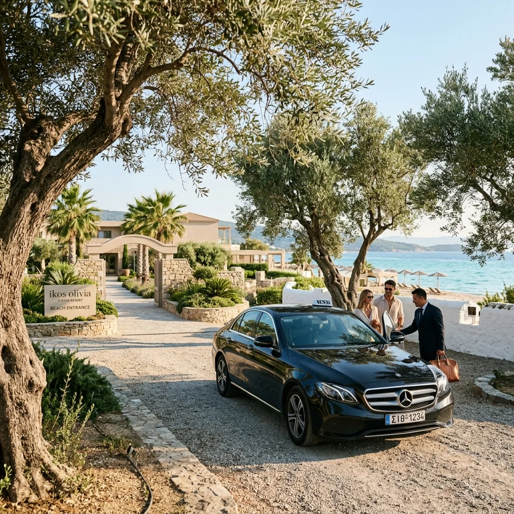 Premium privater Minivan-Transfer bei den Olivenhainen des Ikos Olivia Resorts in Gerakini